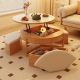 Nordic Modern Coffee Table Set with Pull-Up Table and Upholstered Stools
