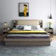 Minimalist Modern Wooden Storage Bed with Leathaire Headboard