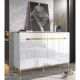 LEJU Minimalist White and Gold Shoe Cabinet w/ Seat