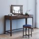 Chinese Modern Oriental Flip-Top Mirror Wooden Dressing Table Set with Stool