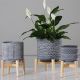 Nordic Patterned Pot with Wooden Stand