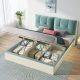 Modish Blue Upholstered Tufted Storage Bed with Motion Sensor Light