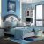 Boys Children Blue/White Royal Bedroom Set with Bed Wardobe Bedside Table and Desk
