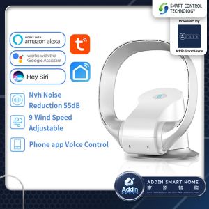 Tuya Smart Wi-Fi Electric Bladeless Standing Fan Wall Fan 1-9 Air Speed Intelligent Leafless Pedestal Fan Alexa Google Home Assistant Supports IOS And Android Smartphones
